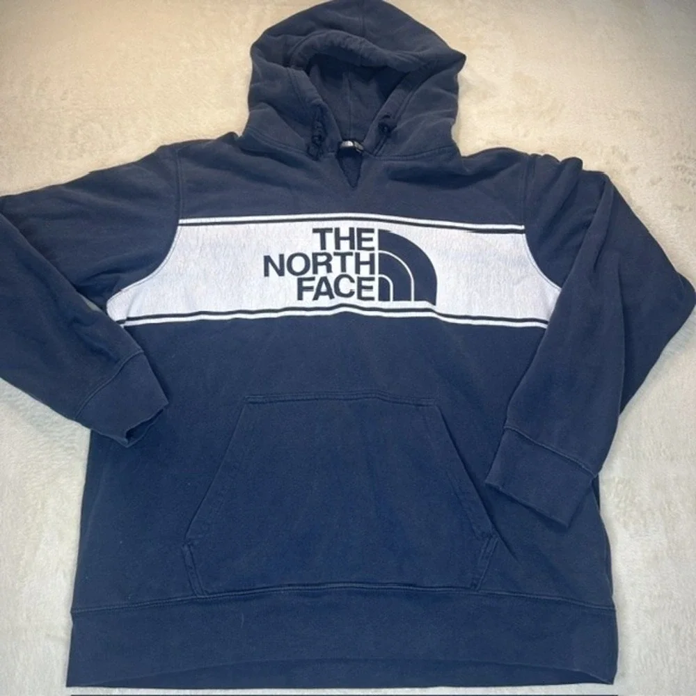 The North Face Mens Navy Blue Logo Stripe Pullover Hoodie A352F L